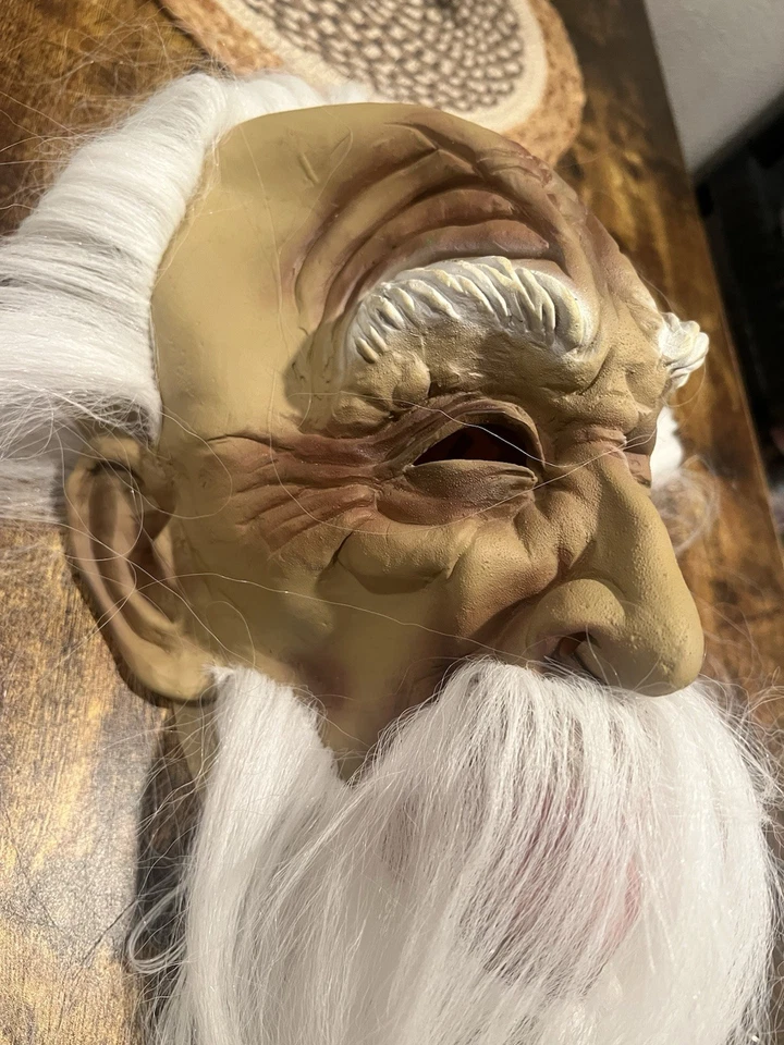 Vintage Old Man Halloween Mask With White Long Hair Beard And Pink Puffy Lips - Image 4 of 4