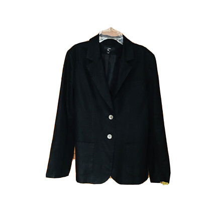 H M WOMEN’S SZ 12 BLACK FASHION LINEN BOYFRIEND BUTTONS JACKET POCKETS 