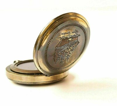 Antique-Style Nautical Ross London Pocket Compass – Brass Push