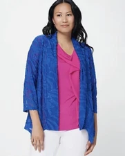 Truth + Style Burn Out Knit 3/4 Sleeve Jersey Jacket (Colbalt Blue, XL) A395928