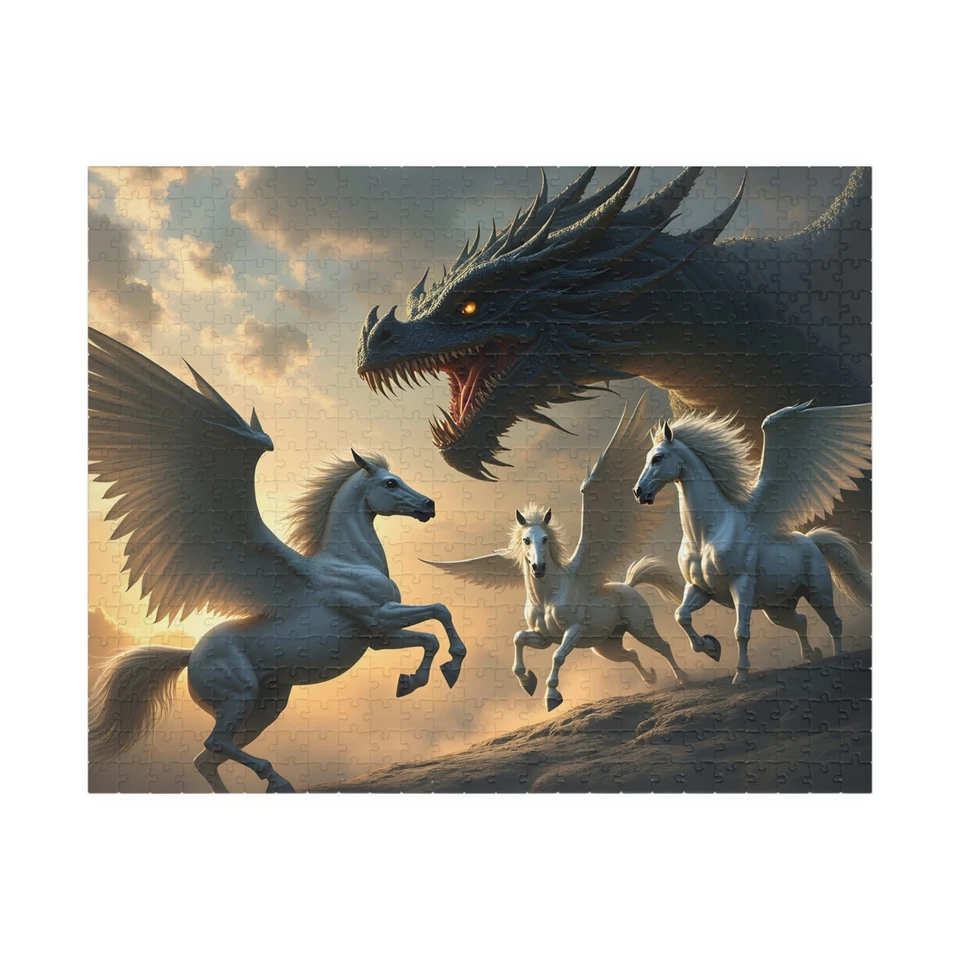 Nuevo Rompecabezas, 3 Pegaso Blanco Luchando contra un Dragón 520 Piezas Foto 2 de 4