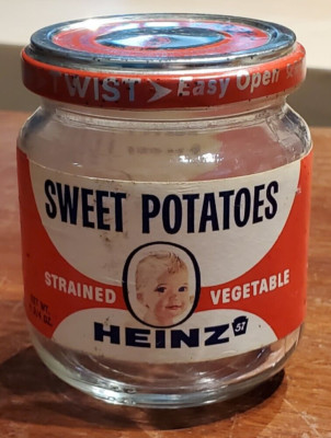 Vintage Heinz 57 Glass Baby Food Jar Sweet Potatoes Strained