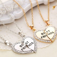 Best Friend Heart Silver Gold Tone Pendants Necklace Bff Friendship Fashion