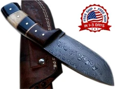 Cuchillo de acero de Damasco hecho a mano y personalizado con funda NUEVO US