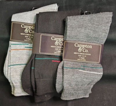 New Campton & Co. Base4 Men s Dress Socks Size 10-13 (2 Gray 1 Black) 3-Pair NIP