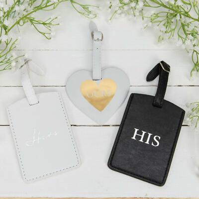 Set Of 3 His Hers Ours Luggage Tags Travel Accessory Wedding Couple Gift Box