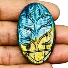 65.60 Cts Natural Carved Labradorit​e 43x27mm Oval Flashy Pendant Size Gemstone