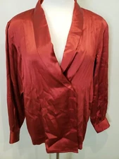Mark Shale 100% silk Blouse in Burnt Sienna - Red Orange Buttons at waist 12