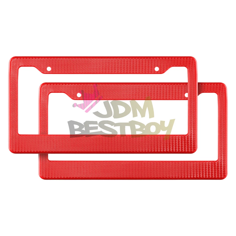 Marcos de matrícula estilo fibra de carbono rojo plástico 2 piezas soporte delantero y trasero Foto 3 de 4