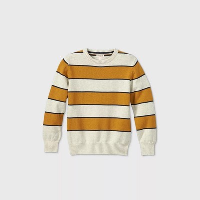 Boy's Long Sleeve Striped Pull-Over Sweater (Size XXL - 18) GOLD STRIPE ~ NEW!!!