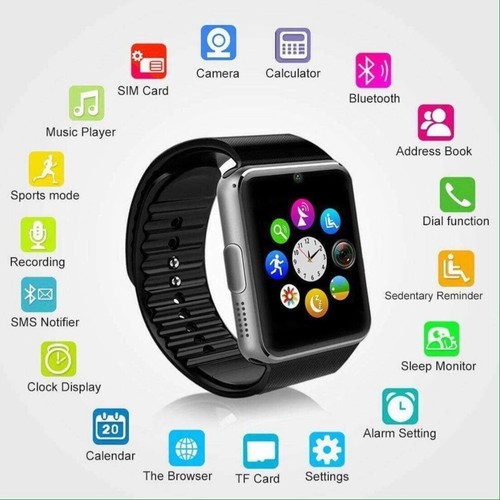 2022 Bluetooth Smart Watch Camera For Android iOS GSM GPRS SIM TF Card  BLACK New | eBay