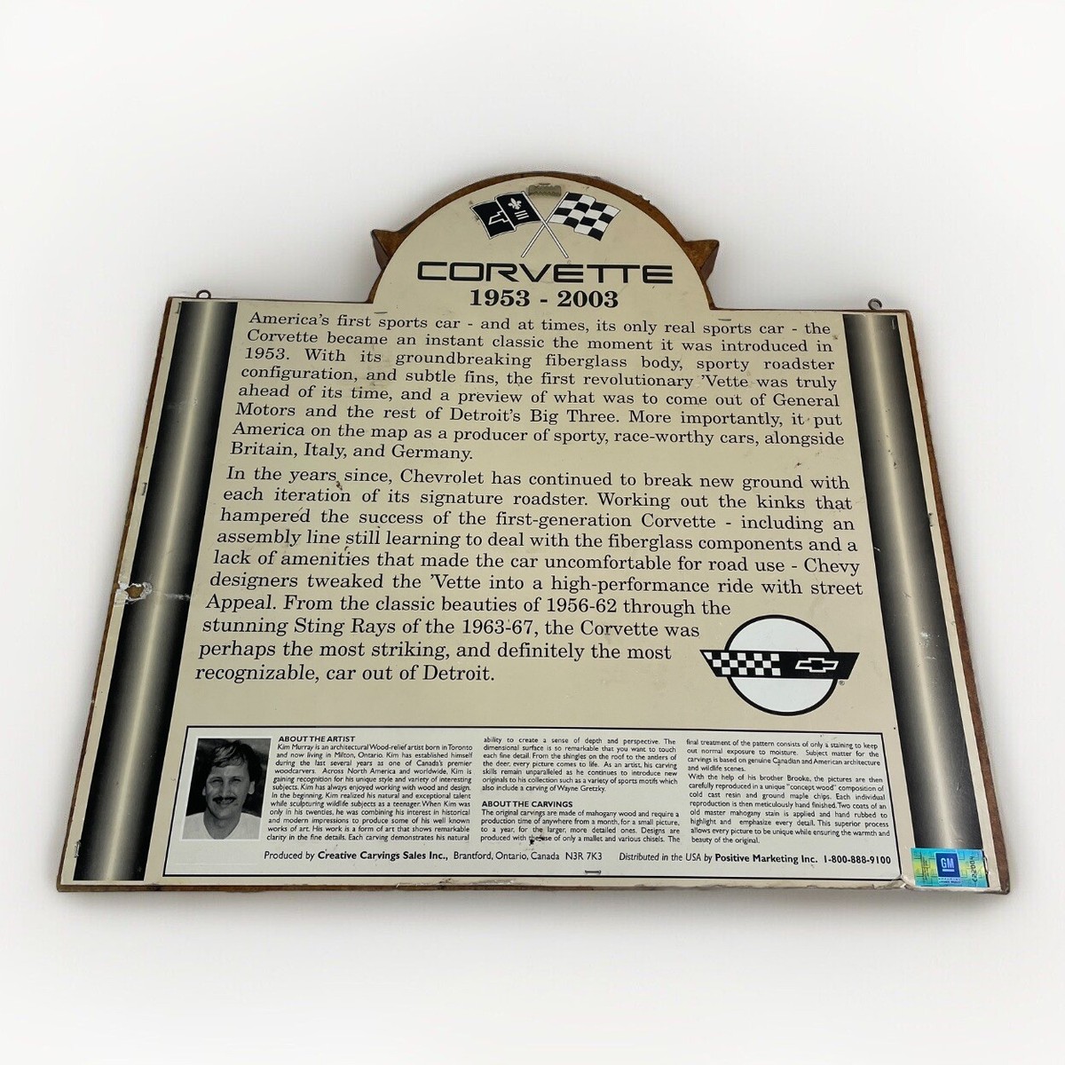 Kim Murray Corvette 50th Year Anniversary Carved Wood Plaque Rays
