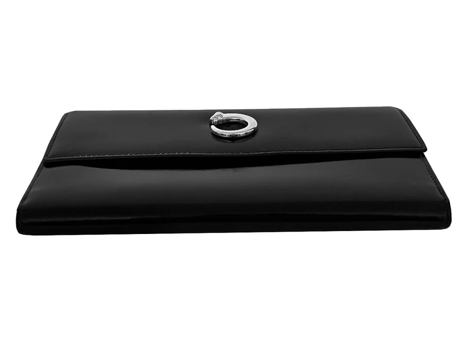 Cartera Larga Cartier Vintage Pantera Cuero Negro Plata Herrajes Triple Francia Foto 3 de 4