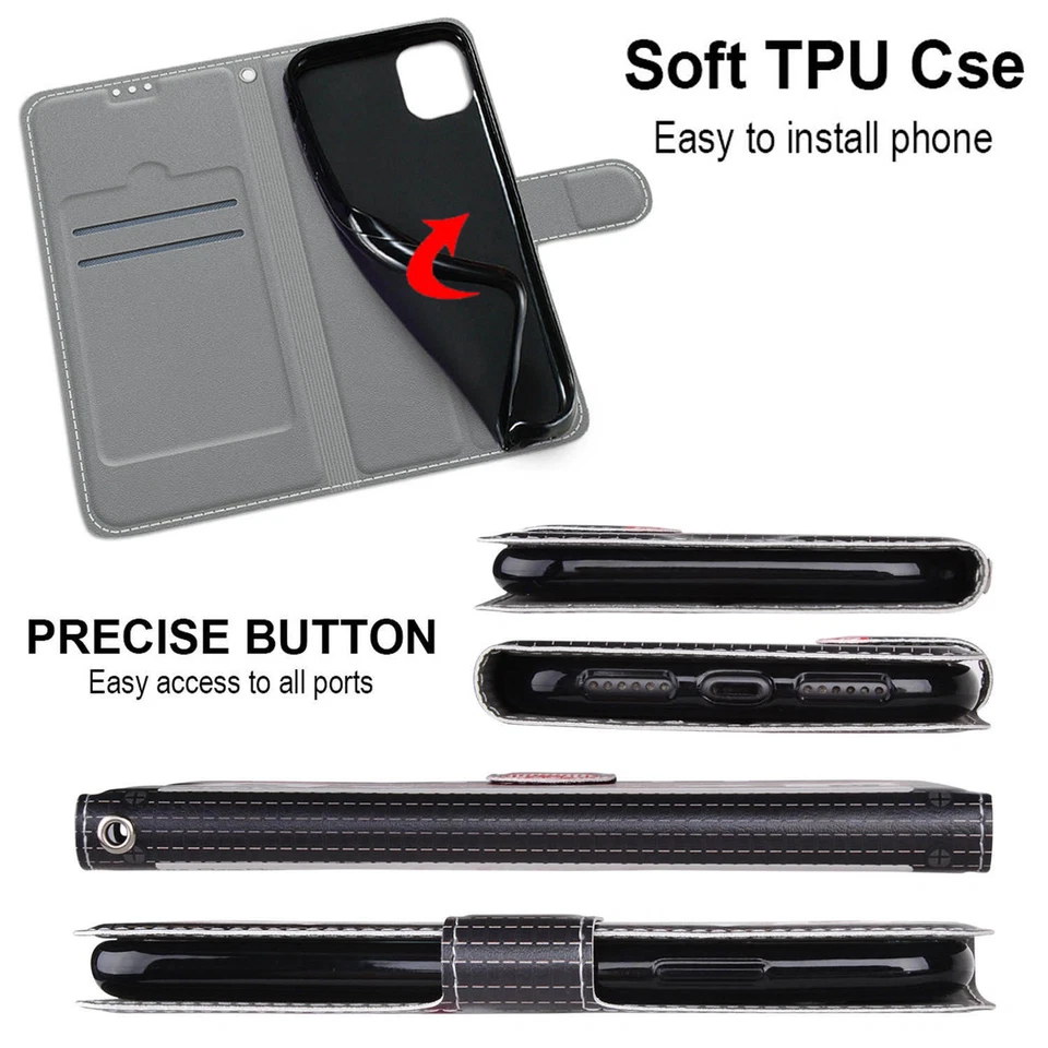 For Various Phone Retro Tape Cool Magnetic Flip Wallet Card Bag Stand Case Cover - Image 3 of 4