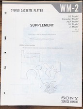 Sony WM-2 Radio Cassette Supp. 2 Service Manual Original 