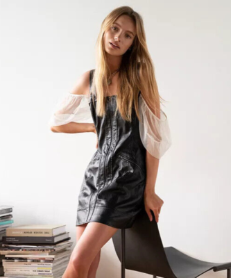 Free People Johnny Vegan Faux Leather Mini Black Dress Size 2 Zipper Cyber Goth