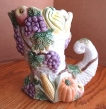 Vintage Omnibus Fitz & Floyd Cornucopia Vase Pitcher Harvest Bounty