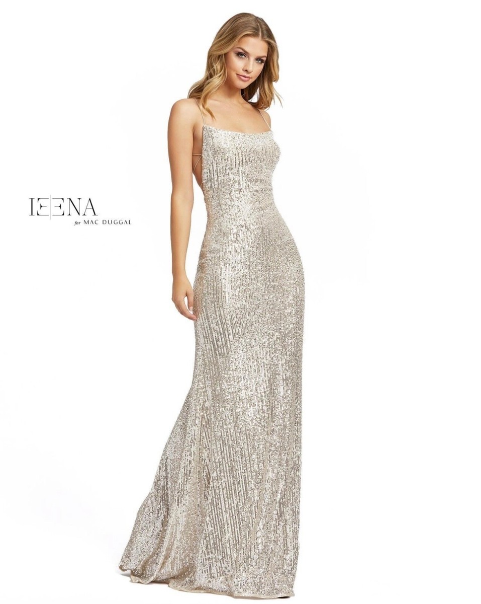 Mac Duggal SEQUINED-GOWN Evening Prom Sz 8 Nude Gold | eBay