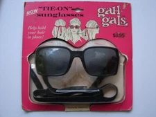 Vintage Tie On Black Sunglasses Gah Gals 1970 New Original Package Allen Lee