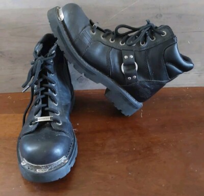 Harley-Davidson Lace & Zip Black Leather Motorcycle Ankle Boots