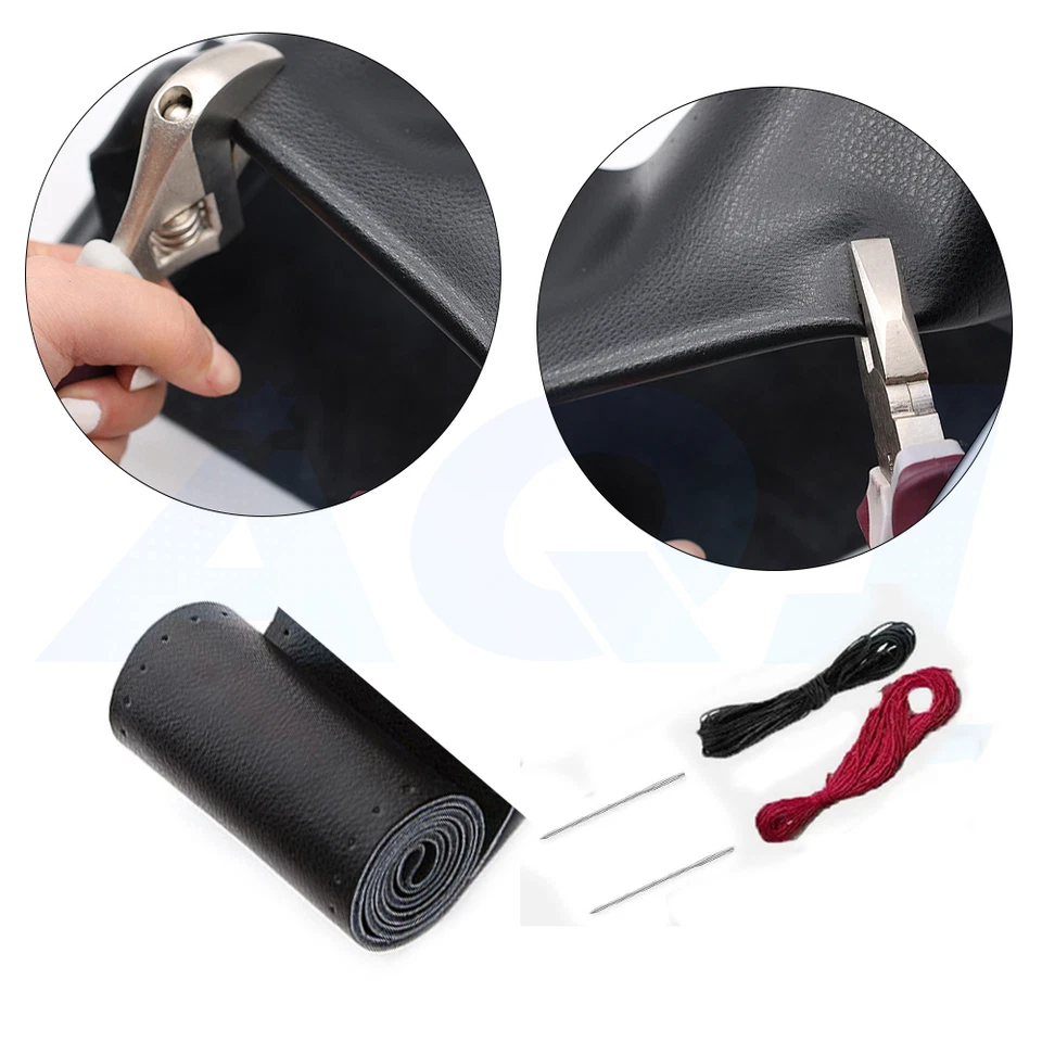 Black 15" Diameter Car Auto Steering Wheel Cover Genuine Leather For VOLKSWAGEN Foto 3 de 4