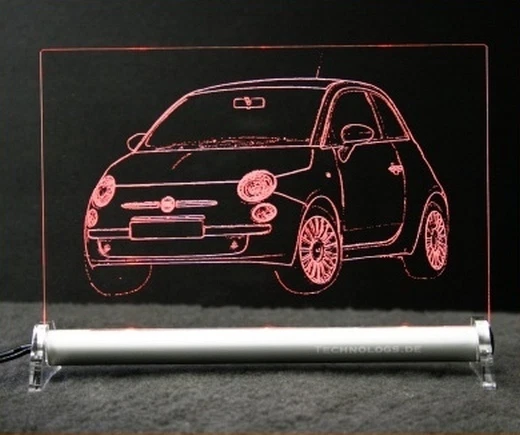 Fiat 500 Retro-Desig als AutoGravur auf LED Schild 2008 - Bild 1 von 1