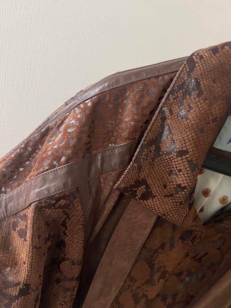 Vintage 80s Python Pattern Leather Coat Jacket Br… - image 7