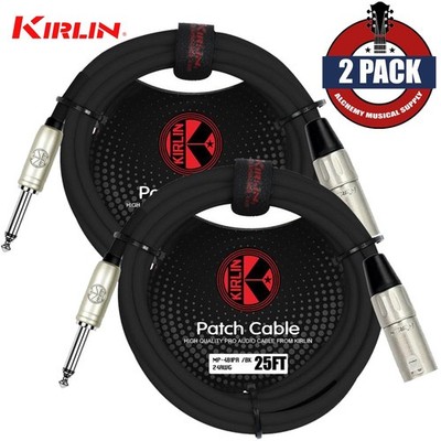 2-PACK Kirlin 25FT Kirlin XLR 3-Pin Male / 1/4'' Mono Male Shielded OFC Mic Cable