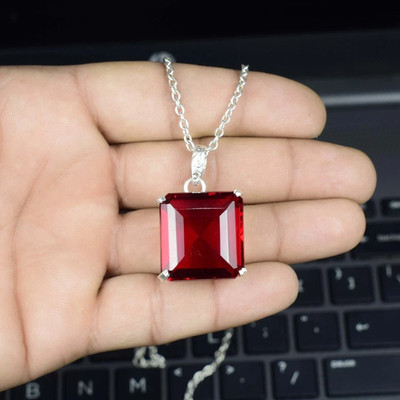 50 Ct Certified Natural Red Topaz Asscher Cut 925 Solid Silver Pendant Gemstone