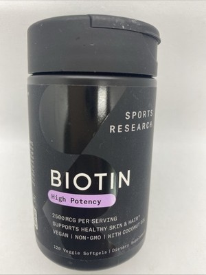 Vegan Biotin 2500mcg w/ Coconut Oil Extra Strength Biotin - 120 Veggie Softgels