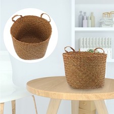  Korb Mit Henkel Geflochten Aufbewahrungskorb Groß Strohkorb Gewebt Geflochtener