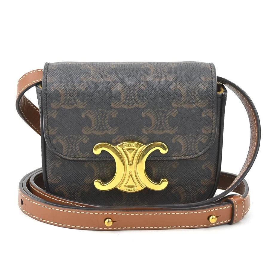 Celine — Auth CELINE Triomphe Crossbody Shoulder Bag Brown PVC/Leather/Goldtone - 90132i