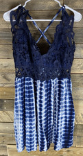 Shein Curve Women's Plus Sz 2XL Blue Tie Dye & Embroidered Lace Dress