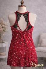 Secret Treasures Red Heart Print Lace Back Chemise Nightgown Lingerie