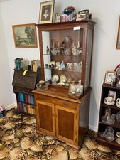 Antique Victorian Bookcase Display Cabinet Glazed Dresser Shelves Storage + Key