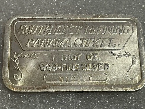 Vintage South East Refining 1 Troy Oz .999 Fine Silver Bar-Awesome Serial#010110