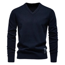 Autumn Winter Pullover Men's Sweater V-neck Solid Color Long Sleeve Men Clothing