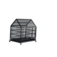 48 Inch Heavy Duty Dog Crate with Wheels  Pointed Roof, Folding Metal Cage for