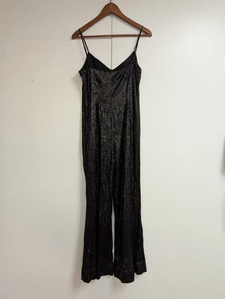 Rachel Zoe Jumpsuit Womens 4 Black Sequin Tank Spaghetti Strap - Image 2 of 4