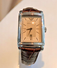 VintageEmporio Armani Ladies Watch AR-9020 Rectangular Silver Brown Leather