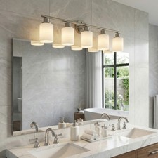 32 inch Glass Shade Nickel Vanity Light 5-Lights Wall Fixture Bathroom Mirror