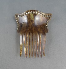 Vintage Hair Comb, Faux Tortoise Celluloid with Rhinestones, Antique 1910s