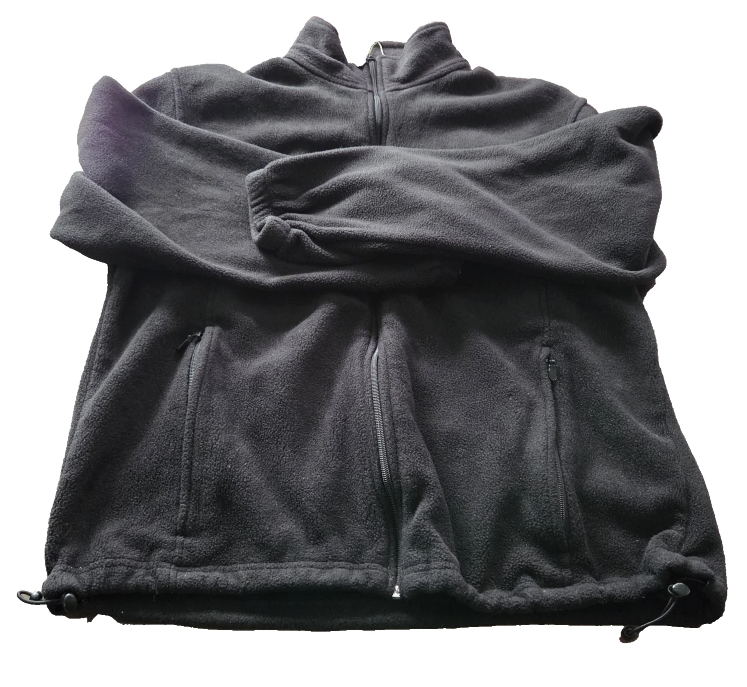 Harriton Fleece Jacket Unisex M Black Mock Neck Full Zip Toggles Pocket Outdoor