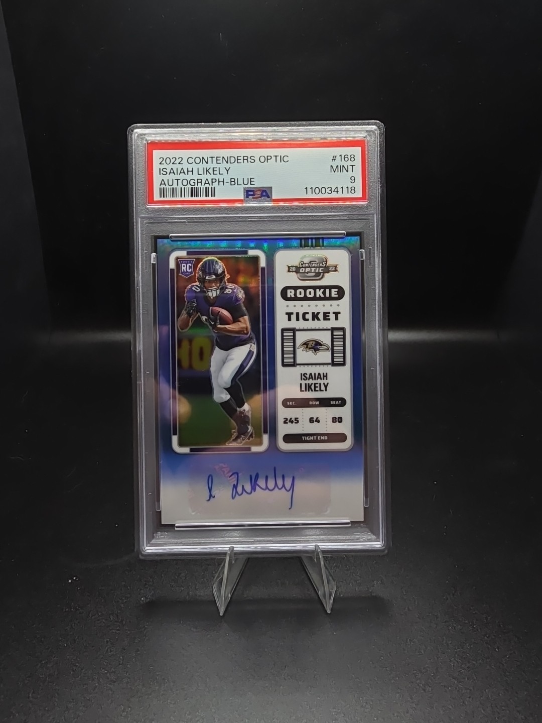 2022 Contenders Optic ISAIAH LIKELY Rookie BLUE PRIZM AUTO AUTOGRAPH #/75 PSA 9