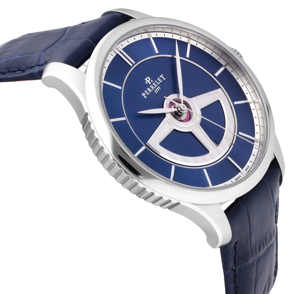 Relógio masculino automático Perrelet duplo rotor mostrador azul 42,5 mm A1090/D - Imagem 3 de 4