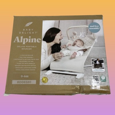 Baby Delight Alpine Organic Deluxe Portable Bouncer - Beige Linen Stripe #DB2873