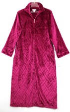 MISS ELAINE Women's Velour Quilted Zip Robe Size Small Wine Retail 90