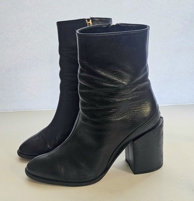 DEAR FRANCES BLACK CALFSKIN  LEATHER BOOTS HEELS BOOTIE WOMENS SZ 38 / 8