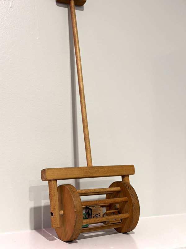 Vintage Wooden Push Roller Toy Child’s Lawn Mower Rattle Blocks Pull Push Toy