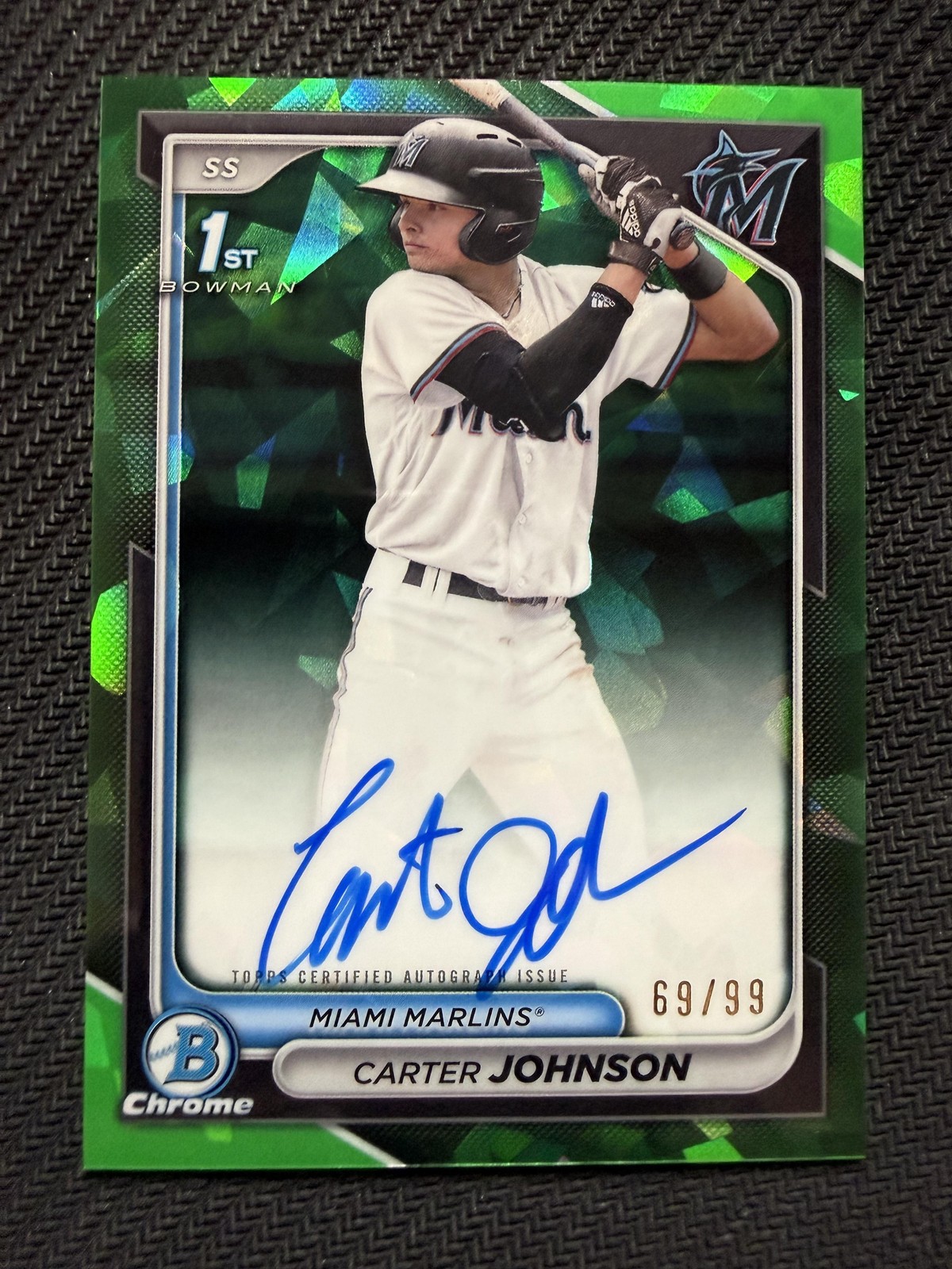 2024 Bowman Draft Sapphire Carter Johnson Prospect Autographs Green #/99